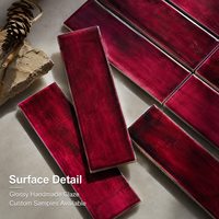 Carrelage en céramique Zellige rouge rosé fait main, tuile artistique émaillée pour la décoration murale de salles de bain, hôtels, bars et intérieurs résidentiels