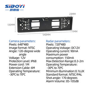 Caméra de recul 2-en-1 avec cadre de plaque d'immatriculation européenne et capteur <span class=keywords><strong>radar</strong></span> de stationnement 170° °   Vision nocturne grand angle IP68 étanche 4/8 LED - Product Image 2