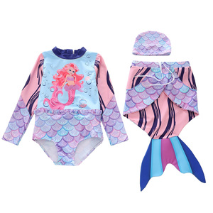 Set da Nuoto a Tema <span class=keywords><strong>Sirena</strong></span> per Bambine con Maniche Lunghe e Cuffia da Nuoto Abbinata per Spiaggia e Piscina - Product Image 3