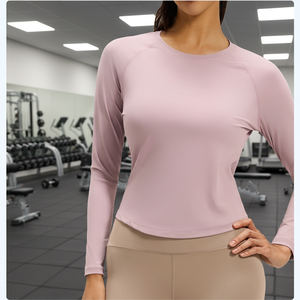 Haut de yoga et de fitness pour femme, personnalisé, à manches longues, respirant, coupe ajustée, dos en maille, col rond, tendance - Product Image 1