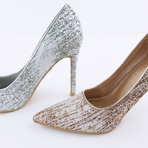 <strong>Gray</strong> Super High <strong>Heel</strong> Stiletto <strong>Pumps</strong> Gold Sequin Upper Thin High <strong>Heels</strong> Featuring Cushioned Insole TPU Outsole Slip-On Pointed - Product Image 6
