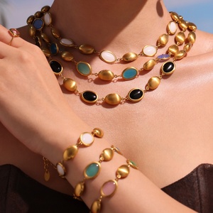 Binshuo Đầy Màu Sắc Màu Xanh Đen Hồng Opal Vòng Cổ Jeweley Thép Không Gỉ Mạ Vàng Hình Bầu Dục Tính Khí Vòng Cổ Vòng Đeo Tay Thiết Lập - Product Image 1