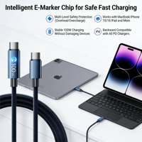 Câble USB-C vers USB-C, Cordon de Charge Rapide 100W Type C, Câble USB-C pour iPhone 17/16/15, iPad Pro, Galaxy S26 Ultra, Ordinateur Portable