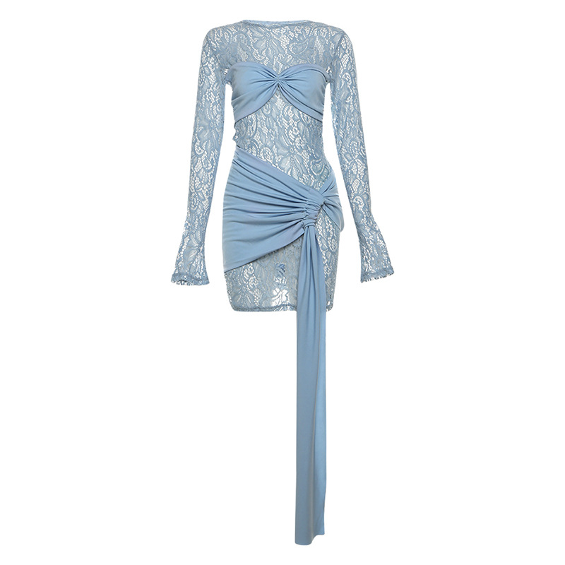 2025 New Arrivals Fall Fashion Dress Lace Satin Sash Long Sleeve Slim Fit Resort Mini Casual Dresses for Women 2025 New Arrivals Fall Fashion Dress Lace Satin Sash Long Sleeve Slim Fit Resort Mini Casual Dresses for Women