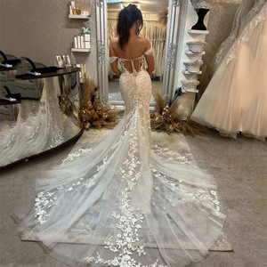 Off Shoulder <b>Lace</b> Mermaid Wedding Dress Sweetheart Neckline <b>White</b> Vintage Style Reception Gown JM370 - Product Image 2