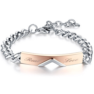 Titanium Steel <b>Couple</b> <b>Bracelet</b> 5mm Geometric Design Real Love Engraved Unisex Gift Jewelry - Product Image 2