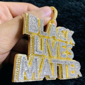 Gefroren bling Schmuck voll gepflastert Rechteck Zirkonia Brief schwarz Leben Materie Big Heavy Rock Punk Hip Hop Männer Anhänger
