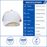 Casquette de baseball personnalisée en sergé arc-en-ciel, imprimée par l'art fluide, motif abstrait tourbillonnant, style Dad Hat, réglable, unisexe, tendance, vente en gros