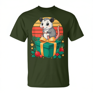 T-shirt natalizia retrò con opossum, unisex, girocollo, manica corta, stampa digitale, regalo di Natale, design animale - Product Image 2