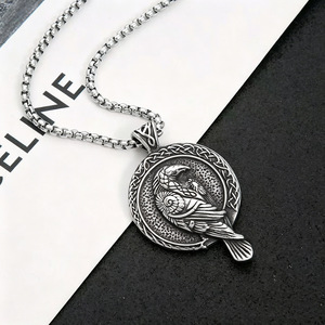 Yunnique-collar unisex con colgante de cuervo vikingo de mitología nórdica, diseño de nudo celta de acero inoxidable, joyería de regalo - Product Image 2