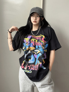 T-shirt Hip-Hop RULEE Chun-Li Vintage Street Fighter Cartoon Heavyweight Retro a Maniche Corte con Stampa - Product Image 2