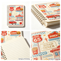 Carnet de notes et journal intime A5, 160 pages, avec logo personnalisé de marque indépendante et design intégral, style American Road Diner, estampage à chaud doré