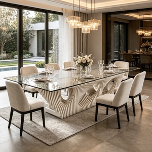 Modern Irregular <b>Resin</b> Dining <b>Table</b> With Tempered Glass <b>Top</b> Contemporary Design For 6 Seating Capacity Stable Home Furniture - Product Image 4