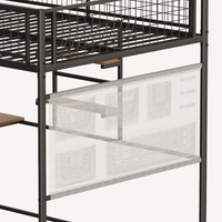 Lit mezzanine en métal pleine taille noir pour chambre, dortoir, école, hôtel, avec station de charge intégrée et éclairage LED