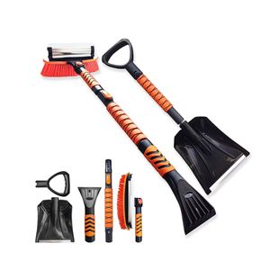 Lightweight Aluminum Body Ergonomic Grip Wide Squeegee <b>Extendable</b> Snow <b>Brush</b> Detachable Ice Scraper for Car Black+Orange - Product Image 1