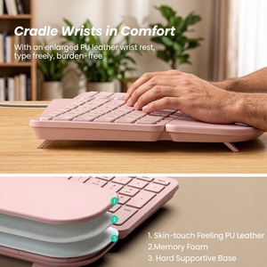 Teclado Ergonómico de Alta Gama con Reposamuñecas de Cuero, 84 Teclas, Inalámbrico 2.4G RF+BT, Carga Tipo-C, Distribución de Teclado Personalizable - Product Image 3