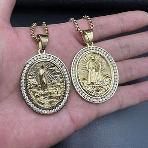 จี้พระแม่มารี สร้อยคอสแตนเลสชุบทอง ประดับเพชรซิร์คอน งานฝังแบบ Bezel เครื่องประดับทางศาสนา ของขวัญ แฟชั่นฮิปฮอป - Product Image 4