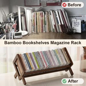 Wood Tilting Bookcase in Living Room/Home, Desktop Book Shelf Organizer Bookshelves <strong>Storage</strong> Rack <strong>for</strong> <strong>CDs</strong>/Magazine/Books Display - Product Image 5
