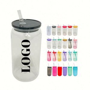 Gobelets réutilisables en PC de qualité alimentaire de 16 oz, type Mason Jar, pour smoothies, avec pailles, logo personnalisé pour le camping et les fêtes - Product Image 1