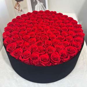 Fleurs roses éternelles personnalisées de différentes tailles Fleur préservée éternelle pour la fête des mères dans une boîte ronde 99 roses pour toujours vraie fleur - Product Image 1
