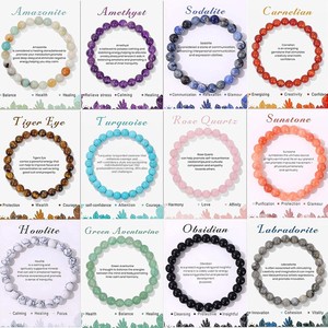 Bracelet en perles d'œil <span class=keywords><strong>de</strong></span> tigre et d'améthyste, forme classique <span class=keywords><strong>de</strong></span> boule, cadeau d'<span class=keywords><strong>amitié</strong></span> en carton blanc, <span class=keywords><strong>pierre</strong></span> naturelle, élastique, tendance - Product Image 6