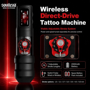 <span class=keywords><strong>Stylo</strong></span> de tatouage sans fil Soullead VIGOR 09 à entraînement direct, course réglable, contrôle de vitesse indépendant, alimentation, 1 batterie supplémentaire jetable - Product Image 1