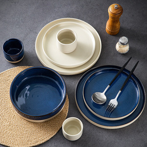 Plato de cena de cerámica, platos de gres esmaltado en horno azul, postre, ensalada, bistec, Pasta, fruta, restaurante, bandeja para servir, vajilla de Buffet - Product Image 6