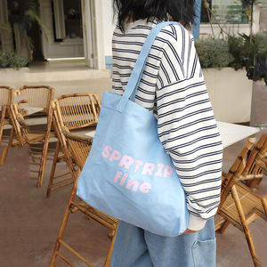 Custom Logo Letter Pattern Medium Women's <b>Weekend</b> Canvas Shopping Tote <b>Bag</b> with Zipper Closure <b>Black</b> - Product Image 4