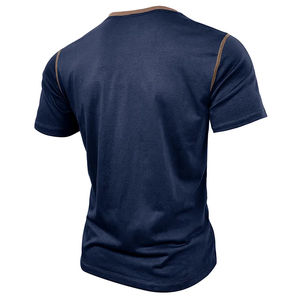 Camiseta básica de manga corta con cuello redondo al por mayor, camiseta de manga corta Henley ajustada de varios colores para hombre - Product Image 5