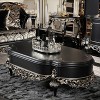 Ensemble de canapés de luxe noir et or élégant, canapé en bois sculpté de style royal turc avec table basse pour la décoration intérieure de grandes maisons