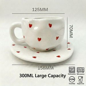 Taza de Cerámica Pintada a Mano de 300 ml, Juego de Tazas de Café de Cerámica, Taza Irregular con Plato para Regalo - Product Image 4