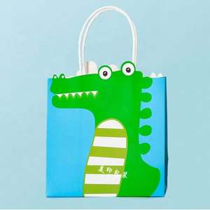 Custom Classic <b>White</b> Kraft Paper Shopping <b>Bag</b> with Cute Cartoon Print Ribbon Recyclable Standup Design 15x8x15cm for <b>Gift</b> Craft - Product Image 5