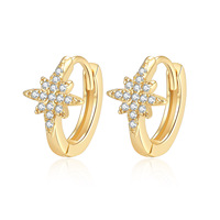 Boucles d'oreilles créoles Huggie en argent sterling 925 plaqué or 18 carats avec moissanite, motif étoile simple, pour femme, cadeau