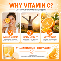 Comprimés effervescents de vitamine C à haute dose 1000 mg, soutien immunitaire, antioxydant, saveur orange, complément effervescent pour adultes