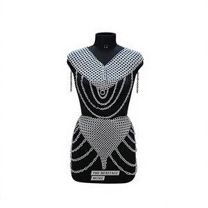 Chaleco de malla de acero inoxidable plateado, diseño irregular, armadura de moda, ropa de metal soldado - Product Image 1