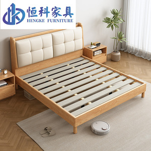 เตียงไม้จริง Hengke Furniture ขนาด 1.8 ม. สำหรับห้องนอนคู่ ดีไซน์ทันสมัยเรียบง่าย ทำจากไม้เบิร์ช แข็งแรงทนทาน - Product Image 2