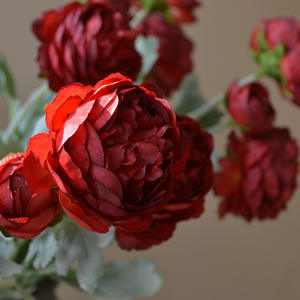 IJ035 Venta al por Mayor en China de Flores Artificiales de Peonía y Ranúnculo, 3 Cabezas, Ranúnculo de Seda Artificial Rojo para Centros de Mesa de Boda - Product Image 2