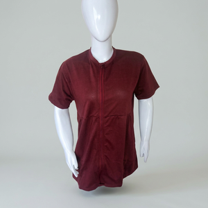 Chemises de mastectomie pour femmes couleur maron avec poches de drainage – Indispensables après la chirurgie – Haut de récupération doux à fermeture éclair intégrale sur le devant et manches courtes - Product Image 2