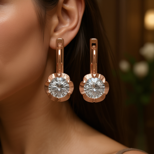 Pendientes de Diamantes en Oro Rosa E1756, Corte Brillante Redondo, Color G, Naturales, Clásicos para Mujer, Uso Diario - Product Image 2