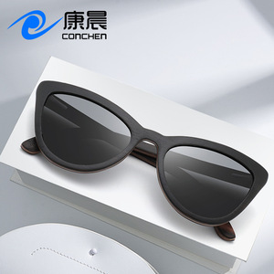 Gafas de Sol Cat Eye con Marco de Madera Conchen, Lentes Polarizadas TAC con Protección UV400, Color Negro, Unisex, para Conducir, Protección Solar W3103 - Product Image 4