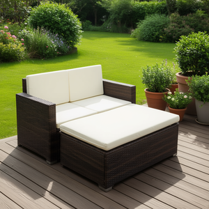 Garden <b>Sofa</b> Set Brown Poly <b>Rattan</b> Powder Coated Steel Frame Outdoor Furniture 2 Seater Elegant Design - Product Image 2