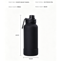 Botella Deportiva de Vacío de 1000ml, Acero Inoxidable SS304, Tapa con Soporte Magnético para Teléfono, Base de Silicona, Personalizable al por Mayor, Acabado Mate, Aislada, para Negocios y Actividades al Aire Libre