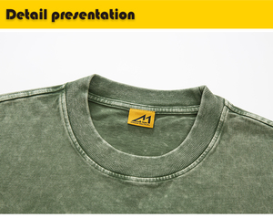 Camisetas de Manga Corta para Hombre, Personalizables OEM, 300g, Tejido Lavado, 100% Algodón, Transpirables, Impresión HD, Estilo Vintage, Holgadas, Tallas Grandes - Product Image 4