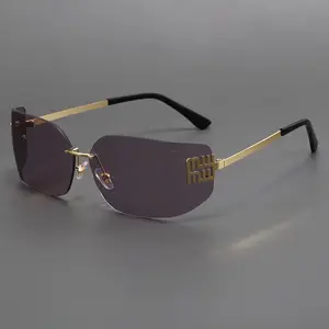 Luxury Brand Rimless Square Sunglasses Women Retro Metal Frame Sun Glasses Y2K UV400 Steampunk Sunglasses