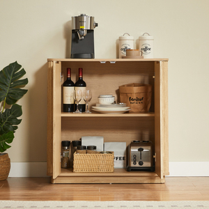 Buffet de rangement en chêne 31,5'' L x 15,75'' P, design ondulé incurvé, pour chambre, salon, couloir - Product Image 2