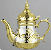 Théière en acier inoxydable doré et argenté de style marocain, nouveau design, 0,8/1,0/1,2 L