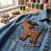 Patch brodé renne de Noël, logo personnalisé, décoration de fêtes pour vêtements, sacs, chapeaux