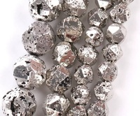 Plaques de pierre de lave facettées en diamant 6-10MM, roche volcanique, pierre de lave électroplaquée argent blanc pour la fabrication de bijoux