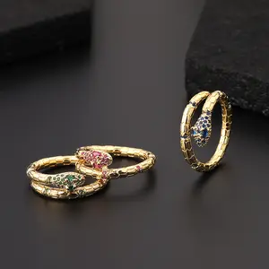 Fashion Creative Brass Copper Crystal Zircon Animal Snake Rings For Women Open Adjusted Finger Ring Girls