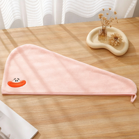 Serviette de séchage pour cheveux en polaire corail brodée avec un motif de dessin animé mignon, super absorbante et à séchage rapide, turban pour cheveux pour femmes